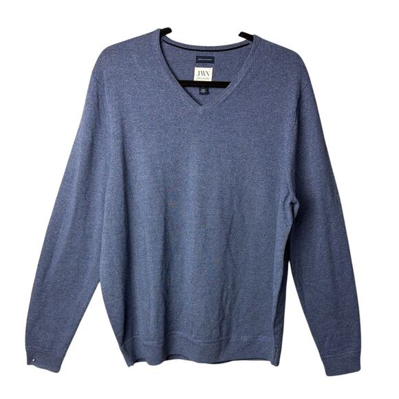 John W. Nordstrom Merino Wool Sweater V-Neck Slate Blue Italian Knit Luxury Sz L - Picture 1 of 8